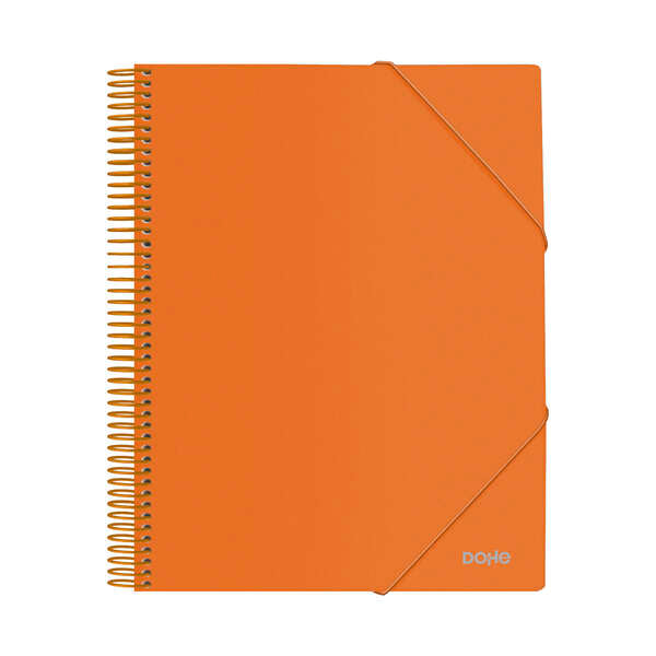 Dohe Carpeta con 20 Fundas Tamaño A4 - Tapa de Polipropileno Opaco de 800 Micras - Fundas Transparentes de 80 Micras - Espiral de Plastico Colorido - Gomas Elasticas a Juego