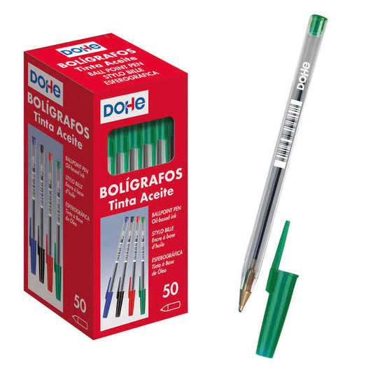 Dohe Boligrafos de Tinta a Base de Aceite - Punta de Bola Metalica de 1mm - Trazo de 0.4mm - Cuerpo Transparente con Capucha Ventilada