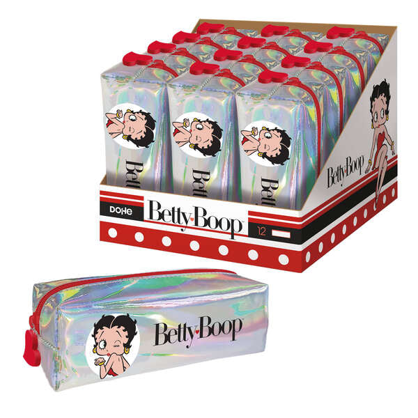 Dohe Expositor de 12 Portadodos Cuadrados Brillantes de Betty Boop - 200mm - Material Flexible y Resistente - Cierre con Cremallera de Color - Cantidad: 12