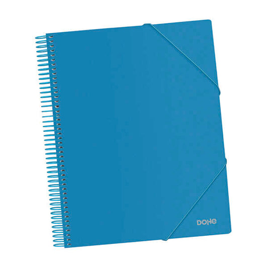 Dohe Carpeta con 40 Fundas Tamaño A4 - Tapa de Polipropileno Opaco de 800 Micras - Fundas Transparentes de 80 Micras - Espiral de Plastico Colorido - Gomas Elasticas a Juego