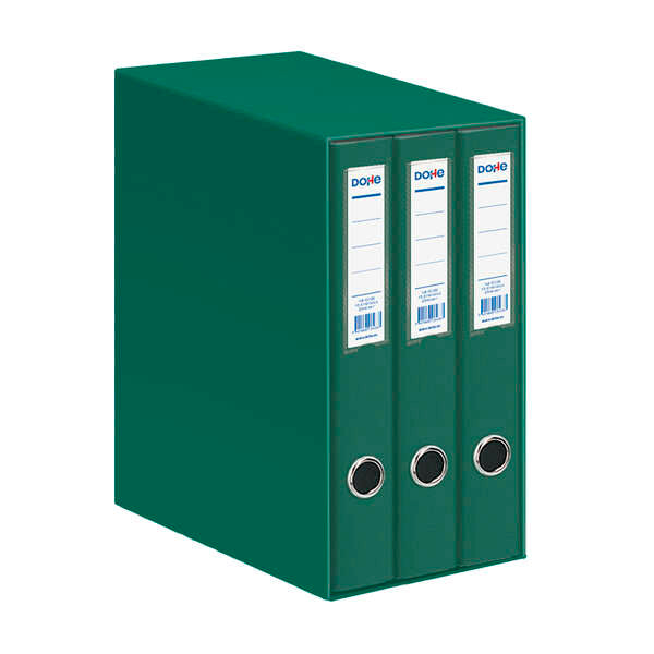 Dohe Oficolor Modulo de 3 Archivadores A4 en Carton Forrado con Polipropileno - Anillas Mixtas de 40mm - Ollao y Tarjetero en el Lomo - Color Verde