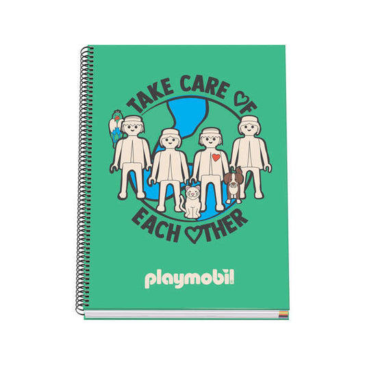 Dohe Playmobil Cuaderno Espiral de 100 Hojas Microperforadas Cuadricula 5mm A4 - Tapa Dura Carton Forrado - Bandas de Color