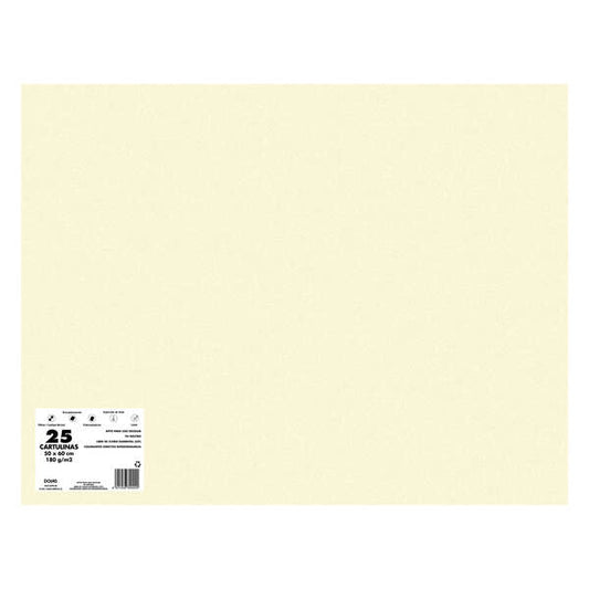 Dohe Pack de 25 Cartulinas de 180 G/M2 - Tamaño 50x65cm - PH Neutro - Libres de Cloro Elemental - Colorantes Biodegradables - Color Crema