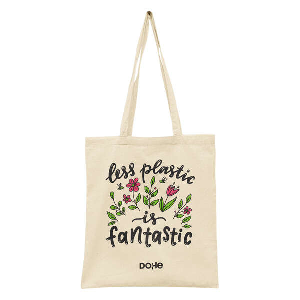 Dohe Totebag de Algodon Reciclado y Organico - 220gr - Asas Largas - Sostenible y Respetuoso con el Medio Ambiente - Ideal para Uso Diario