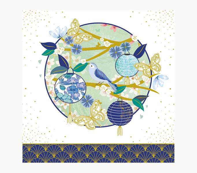 Pictura Tarjeta Arabesque - 16x16cm - Tematica Farolillos - Tarjeta Triptica - Incluye Sobre Blanco - Papel con Certificacion FSC