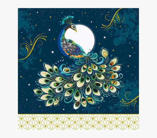 Pictura Tarjeta Arabesque - 16x16cm - Tematica Pavo Real - Tarjeta Triptica - Incluye Sobre Blanco - Papel con Certificacion FSC