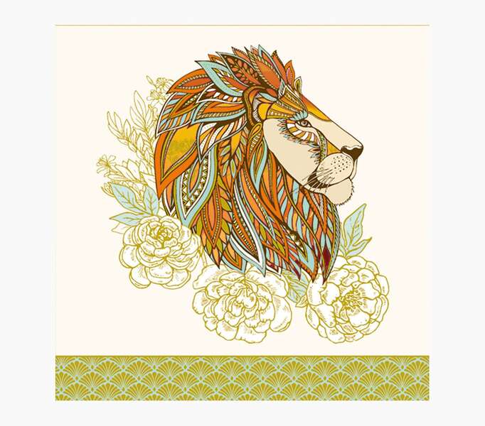 Pictura Tarjeta Arabesque - 16x16cm - Tematica Leon - Tarjeta Triptica - Sobre Blanco Incluido - Papel con Certificacion FSC