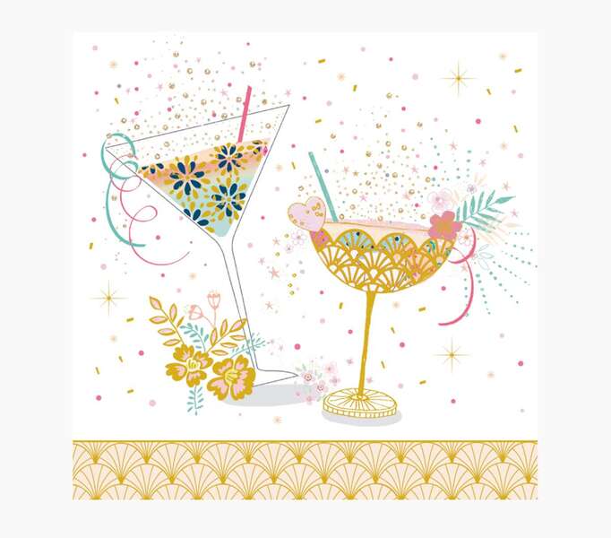 Pictura Tarjeta Arabesque - 16x16cm - Tematica Copas de Coctel - Tarjeta Triptica - Incluye Sobre Blanco - Papel con Certificacion FSC