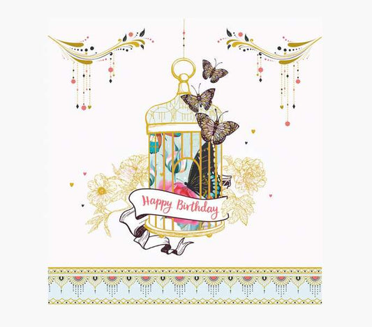 Pictura Tarjeta Arabesque - 16x16cm - Tematica Jaula de Pajaros - Tarjeta Triptica sin Envoltorio - Incluye Sobre Blanco - Papel con Certificacion FSC