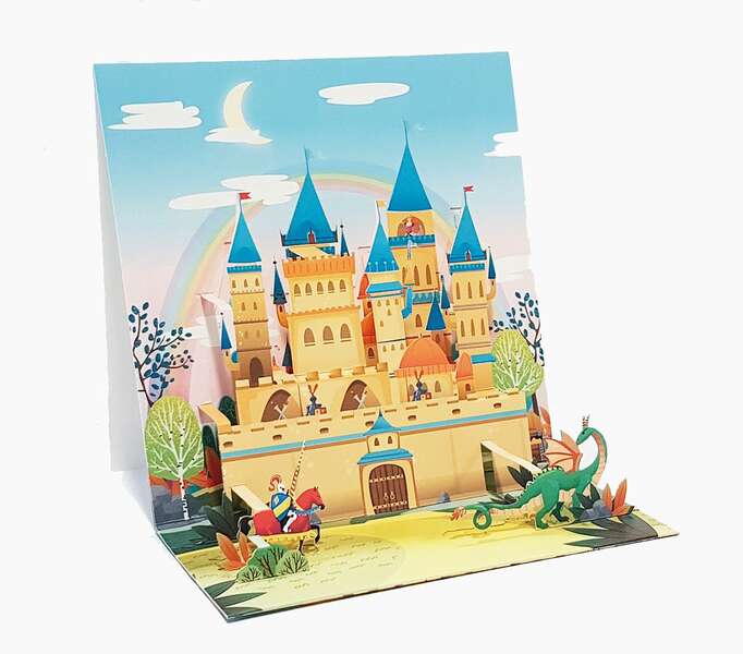 Pictura Tarjeta 3D Pop-Up - 16x16cm - Tematica Medieval - Embolsada Individualmente - Incluye Sobre Blanco - Papel con Certificacion FSC