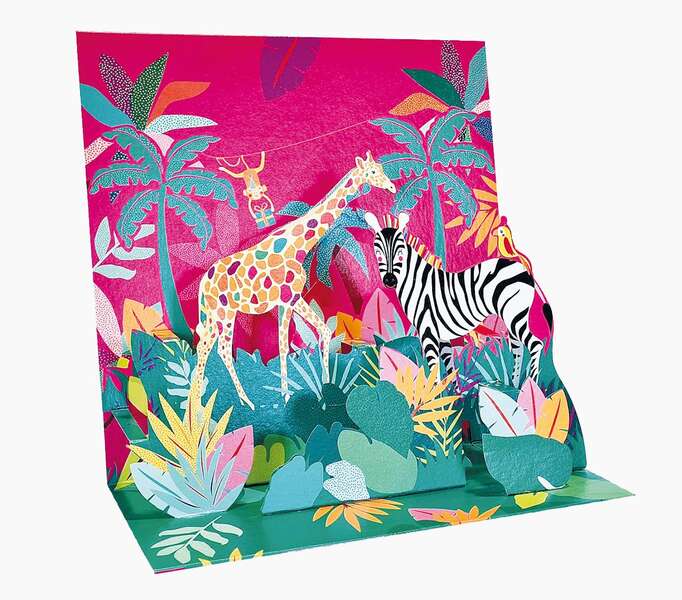 Pictura Tarjeta 3D Pop-Up - 16x16cm - Tematica Jungla - Embolsada Individualmente - Incluye Sobre Blanco - Papel con Certificacion FSC