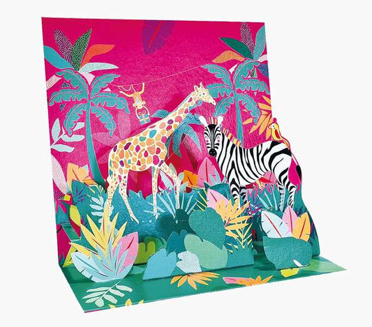Pictura Tarjeta 3D Pop-Up - 16x16cm - Tematica Jungla - Embolsada Individualmente - Incluye Sobre Blanco - Papel con Certificacion FSC