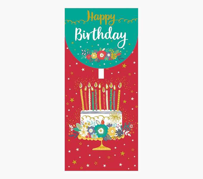 Pictura Tarjeta Money Cards - 9.6x21.3cm - Tematica Tarta de Cumpleaños - Embolsada Individualmente - Incluye Sobre Blanco - Papel con Certificacion FSC