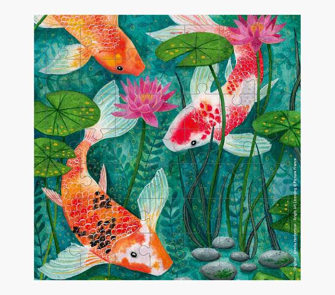 Pictura Tarjeta Puzzle - Tematica Carpas Koi - Ideal para Regalar - 100x150mm - Diseño Colorido y Llamativo - Divertido y Entretenido