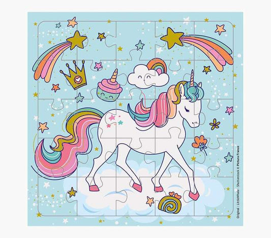 Pictura Tarjeta Puzzle Unicornio - 15.5x15.5cm - 25 Piezas - Tematica Unicornio - Incluye Tarjeta Plegada y Sobre Blanco - Certificacion FSC