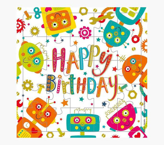 Pictura Tarjeta Puzzle - 15.5x15.5cm - Tematica de Robots - 25 Piezas - Incluye Tarjeta Plegada y Sobre Blanco - Certificacion FSC - Embolsada Individualmente