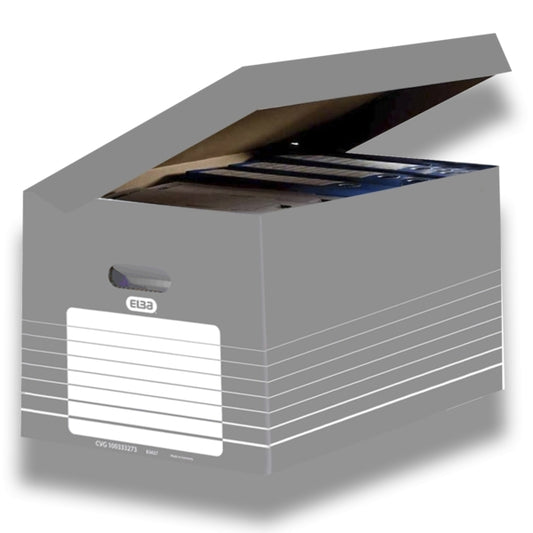 Elba Contenedores de Archivos - Montaje Automatico - Tapa Integrada - Color Gris - Cantidad: 10
