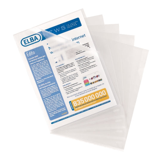 Elba Pack de 100 Dossieres Uñero Standard Folio PP 140 ?icras - Resistente y Duradero - Acabado Piel de Naranja Transparente