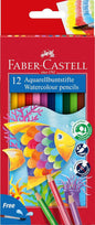 Faber-Castell Classic Colour Acuarelable Pack de 12 Lapices de Colores Hexagonales Acuarelables + Pincel - Resistencia a la Rotura - Colores Surtidos