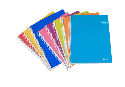 Ancor Classic Stripes Cuaderno Espiral Tamaño A5 Cuadriculado 4x4mm - 80 Hojas 90gr - Tapa de Carton Plastificado - Colores Surtidos