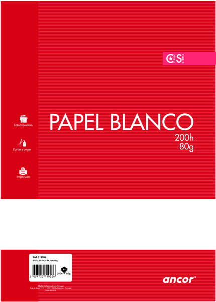 Ancor Paquete de Papel de 200 Hojas 80gr Tamaño A4 Liso