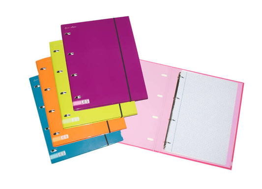 Ancor Carpetblok Carpeta de 4 Anillas A4 con Recambio Cuadriculado 4x4mm - Cierre con Goma - Colores Surtidos