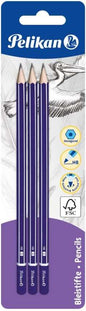 Pelikan Blister de 3 Lapices de Madera HB - Punta de Grafito - Cuerpo Barnizado - Seccion Hexagonal - Mina Resistente
