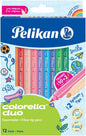 Pelikan Caja de 12 Rotuladores Escolares Colorella Duo C407 10+2 Colores - Doble Punta Fina 1mm y Gruesa 2mm - Lavables