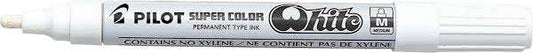 Pilot Super Color Rotulador Permanente - Punta de 4,5mm de Poliacetal - Tinta muy Densa y Opaca - Cuerpo Metalico - Color Blanco - Cantidad: 12