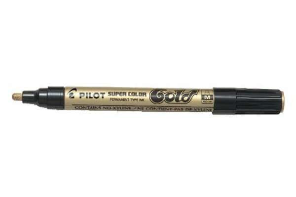 Pilot Super Color Rotulador Permanente - Punta de 4,5mm de Poliacetal - Tinta muy Densa y Opaca - Cuerpo Metalico - Color Oro - Cantidad: 12