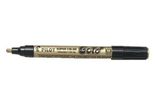 Pilot Super Color Rotulador Permanente - Punta de 4,5mm de Poliacetal - Tinta muy Densa y Opaca - Cuerpo Metalico - Color Oro - Cantidad: 12