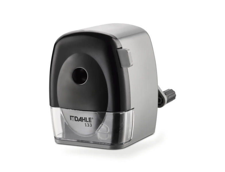 Dahle 133 Afilalapices de Manivela - Para Lapices de 8 a 11,5mm Ø - Fresa de Acero - Forma de Punta Ajustable - Gran Deposito - Color Gris/Negro