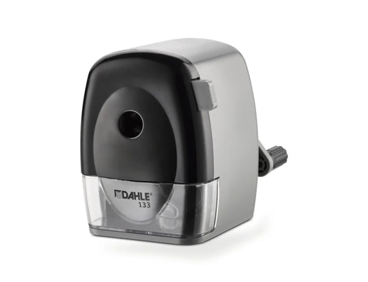 Dahle 133 Afilalapices de Manivela - Para Lapices de 8 a 11,5mm Ø - Fresa de Acero - Forma de Punta Ajustable - Gran Deposito - Color Gris/Negro