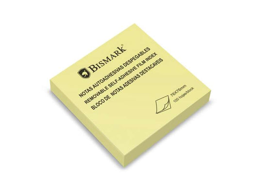 Bismark Taco de 100 Notas Adhesivas 76x76mm - Adhesion Fuerte - Facil de Usar - Color Amarillo