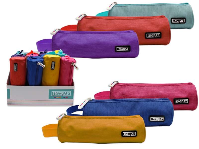 Ingraf Mediterraneo Portatodo Redondo - Diseño Elegante - Material Resistente - Cierre Seguro - Ideal para Uso Diario - Facil de Limpiar - Compacto y Ligero - Colores Surtidos - Cantidad: 12