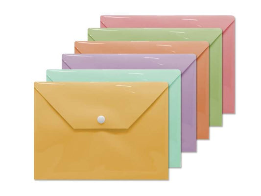 Bismark Sobre Portadocumentos Formato 4º - Cierre de Broche - Fabricado en Polipropileno - Colores Pastel Surtidos - Cantidad: 10