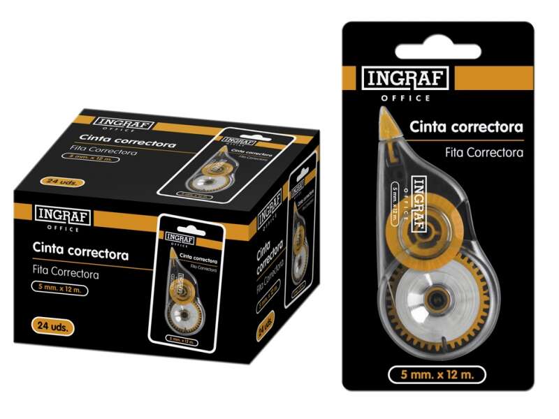 Ingraf Cinta Correctora en Seco 5mmx12m - Correccion Rapida y Limpia - Escritura Inmediata - Cantidad: 24