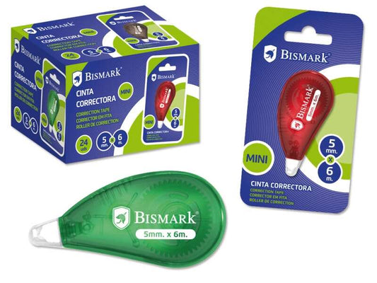 Bismark Mini Cinta Correctora en Seco - Alta Calidad - Correccion Rapida - No Mancha - No Deja Huella en Fotocopias - Cantidad: 24
