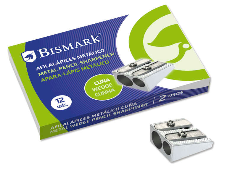 Bismark Afilalapiz Metalico Doble para Lapices Normales o Gruesos - Color Acero - Cantidad: 12