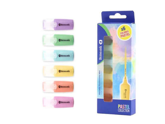 Bismark Pack de 6 Mini Marcadores Fluorescentes Pastel - Punta Fina - Tinta de Secado Rapido - Ideal para Subrayar y Resaltar - Colores Surtidos