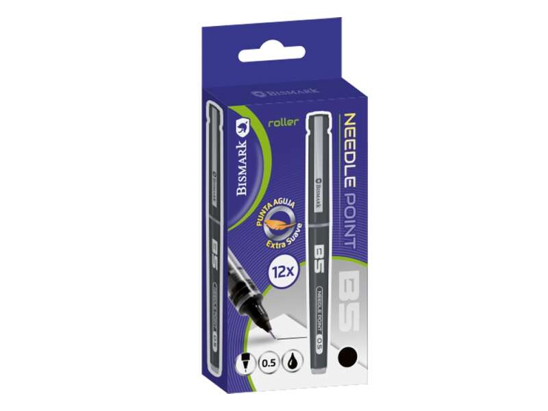 Bismark Boligrafo Tinta Liquida Punta Aguja - Escritura Suave - Alta Precision - Color Negro - Cantidad: 12