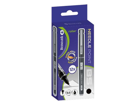 Bismark Boligrafo Tinta Liquida Punta Aguja - Escritura Suave - Alta Precision - Color Negro - Cantidad: 12