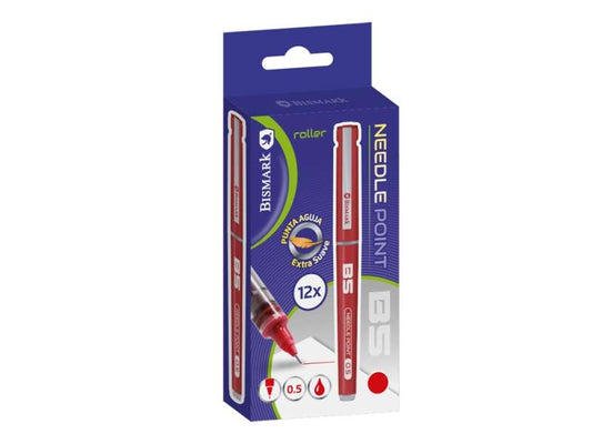 Bismark Boligrafo Tinta Liquida Punta Aguja - Escritura Suave - Alta Precision - Color Rojo - Cantidad: 12