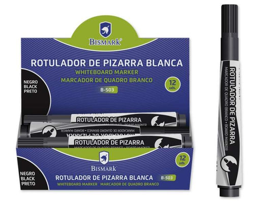 Bismark Rotulador para Pizarra 3mm - Punta Fina - Tinta de Secado Rapido - Facil de Borrar - Color Negro - Cantidad: 12