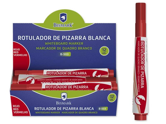 Bismark Rotulador para Pizarra - Tinta a Base de Alcohol - Punta Media de Fibra Acrilica - Punta Redonda - Color Rojo - Cantidad: 12