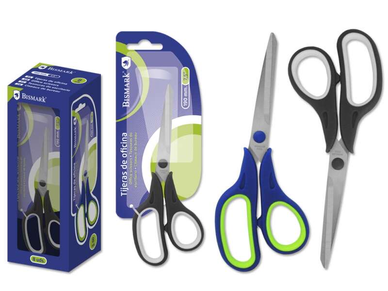 Bismark Tijeras de Oficina Acero Inoxidable 19cm - Empuñadura Ergonomica - Muy Ligeras y Resistentes - Colores Surtidos - Cantidad: 8