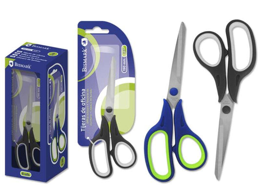 Bismark Tijeras de Oficina Acero Inoxidable 19cm - Empuñadura Ergonomica - Muy Ligeras y Resistentes - Colores Surtidos - Cantidad: 8