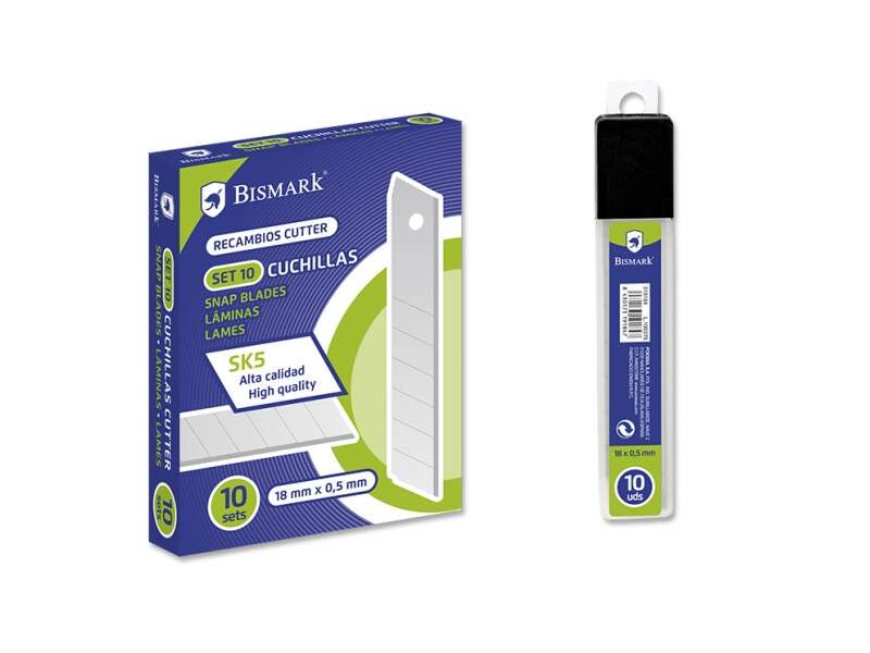 Bismark Blister de 10 Cuchillas de Recambio en Acero de Alta Calidad - Medida 18mmx0.5mm - Acero SK5 - Cantidad: 10