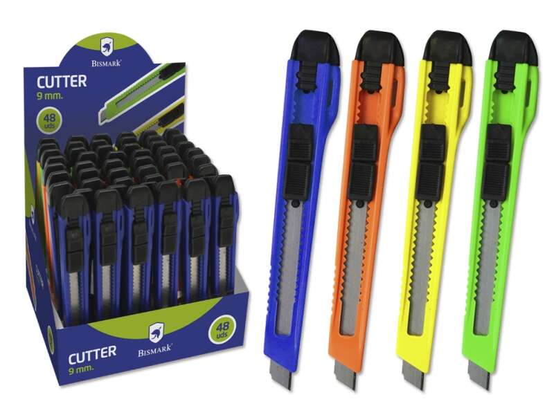 Bismark Cutter Pequeño con Cuchilla de Acero - Sistema de Bloqueo - Retractable e Intercambiable - Colores Surtidos - Cantidad: 48