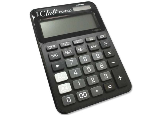 Ingraf CD-2720-12 Calculadora de 12 Digitos - 4 Teclas de Memoria - Tecla de Doble Cero - Calculo de Porcentaje - Tecla de Suma Extragrande - Tecla de Margen de Costes - Alimentacion Solar y a Pilas - Color Negro